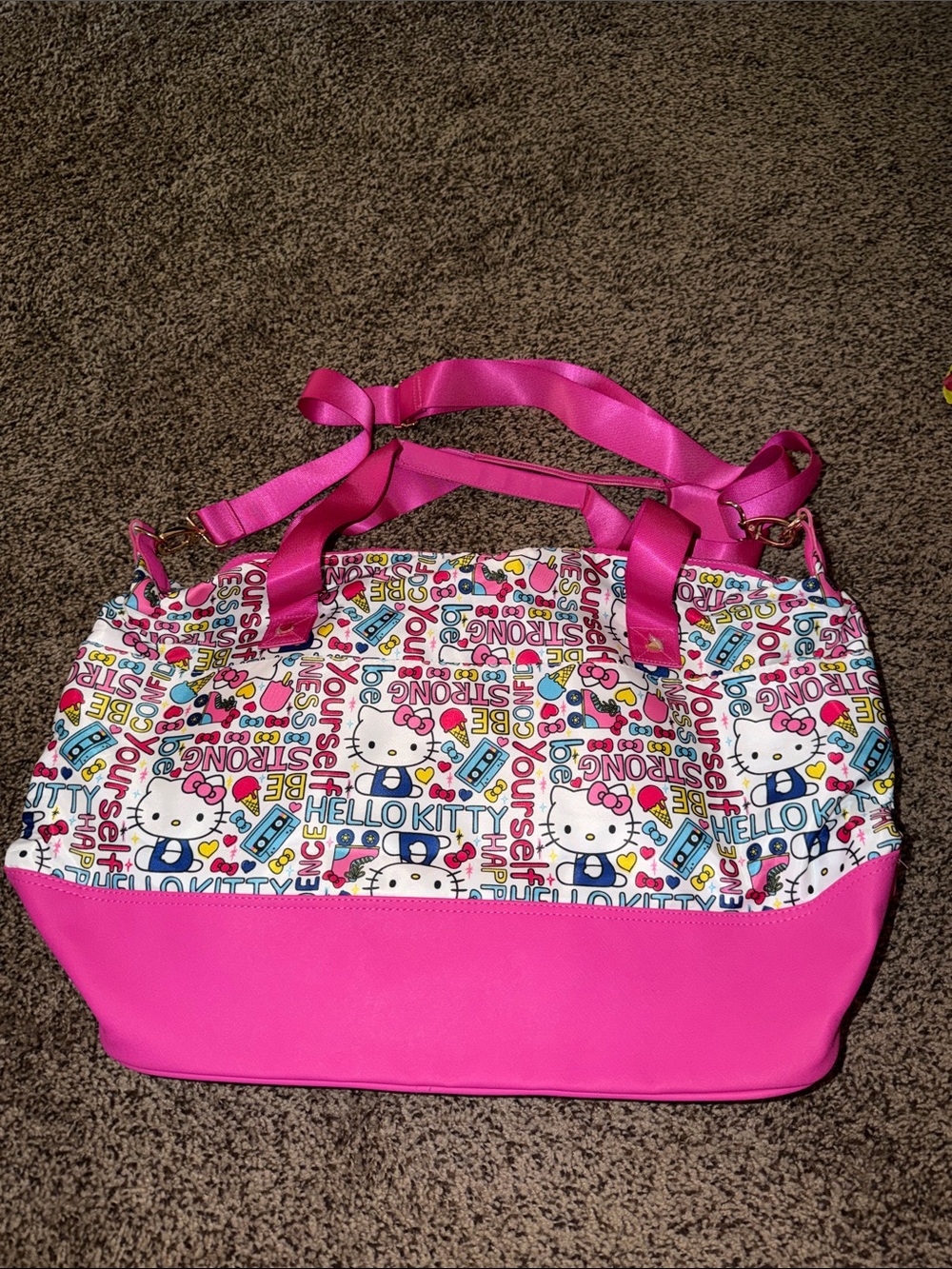 Hello Kitty White & Hot Pink Printed Tote Bag